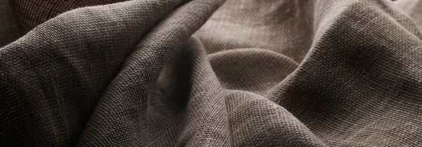 Лен Скомканной Текстурой Натуральной Ткани Фон Крупным Планом — стоковое фото