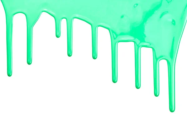 Farbtropfen Fließen Auf Weißem Papier Herab Grüne Tinte Fleckt Abstrakten — Stockfoto