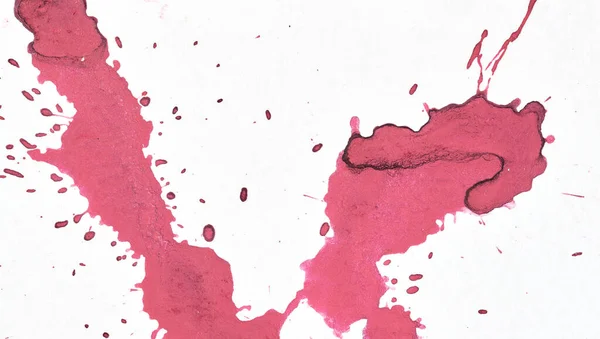 Σταγόνες Μπογιάς Και Πιτσιλιές Λευκό Χαρτί Πολύχρωμη Έκρηξη Ροζ Κόκκινο — Φωτογραφία Αρχείου