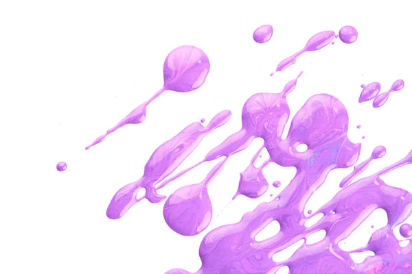 油漆滴在白纸上 溅在纸上 五彩缤纷的爆炸 紫色紫丁香墨斑抽象的背景 流畅的艺术 — 图库照片