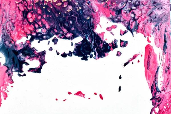 Boya Düşer Beyaz Kağıda Sıçrar Çok Renkli Patlama Pembe Siyah — Stok fotoğraf
