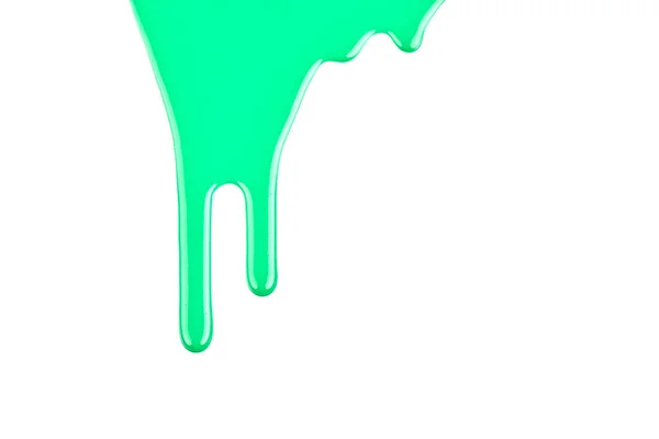 Kapky Barvy Stékají Bílém Papíru Zelený Inkoust Skvrny Abstraktní Pozadí — Stock fotografie