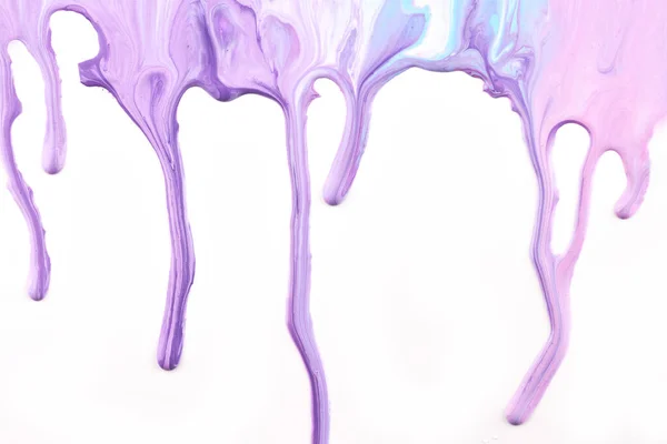 Kapky Barvy Stékají Bílém Papíru Lilac Fialové Inkoust Skvrny Abstraktní — Stock fotografie