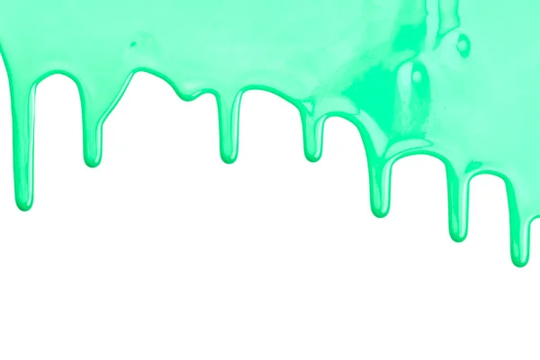Gotas Tinta Fluindo Para Baixo Papel Branco Tinta Verde Borra — Fotografia de Stock