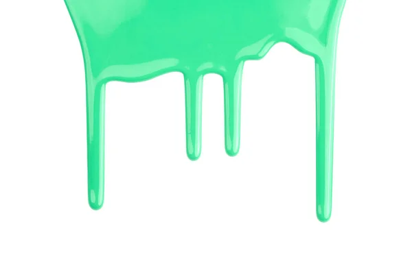 Gotas Pintura Que Fluyen Sobre Papel Blanco Tinta Verde Borra — Foto de Stock