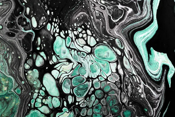 Fondo Color Negro Verde Abstracto Arte Fluido Multicolor Olas Salpicaduras —  Fotos de Stock