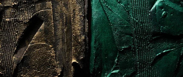 Fondo Decorativo Masilla Verde Oro Negro Textura Pared Con Pasta — Foto de Stock