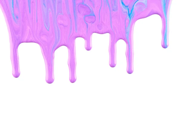 Gotas Pintura Que Fluyen Sobre Papel Blanco Tinta Azul Púrpura —  Fotos de Stock