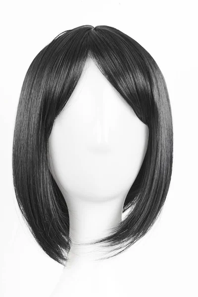 Natural Looking Black Wig White Mannequin Head Medium Length Straight — Stock Photo, Image