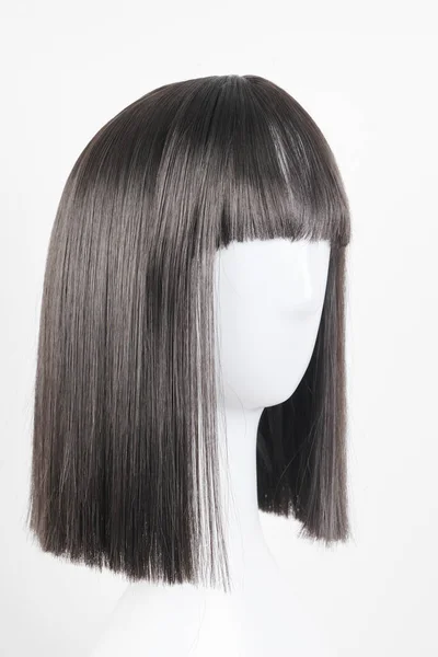 Natural Looking Black Wig White Mannequin Head Medium Length Straight — Stock Photo, Image