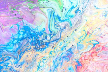 Özel güzel desen, soyut akışkan sanat arkaplanı. Renkli boyaların birbirine karışması gibi bir şey. Yazdırma ve tarama için mürekkep dokusu lekeleri ve çizgileri