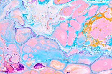 Özel güzel desen, soyut akışkan sanat arkaplanı. Renkli boyaların birbirine karışması gibi bir şey. Yazdırma ve tarama için mürekkep dokusu lekeleri ve çizgileri