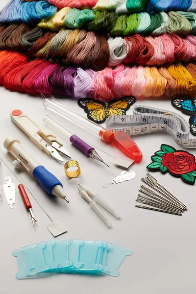 Set Multi Colored Floss Thread Yarn All Cross Stitching Embroidery — Stock Photo, Image