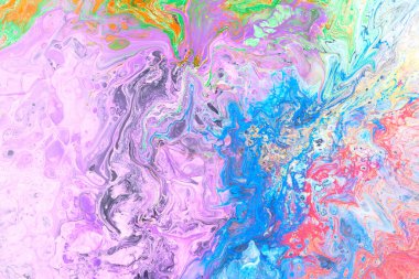 Özel güzel desen, soyut akışkan sanat arkaplanı. Renkli boyaların birbirine karışması gibi bir şey. Yazdırma ve tarama için mürekkep dokusu lekeleri ve çizgileri