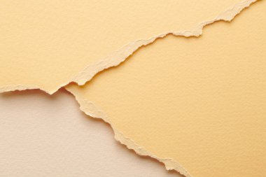 Yırtık kenarlı kağıt parçalarından sanat kolajı. Yapışkan notlar, bej renkler, defter sayfaları. Soyut arka gruplandırma