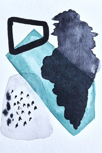 Abstrakter Blauer Hintergrund Aquarell Tusche Collage Flecken Kleckse Und Pinselstriche — Stockfoto