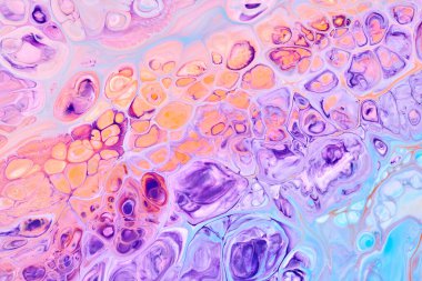 Özel güzel desen, soyut akışkan sanat arkaplanı. Renkli boyaların birbirine karışması gibi bir şey. Yazdırma ve tarama için mürekkep dokusu lekeleri ve çizgileri