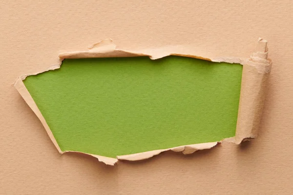 Rám Roztrhaného Papíru Potrhanými Okraji Okno Pro Text Zelenou Béžovou — Stock fotografie