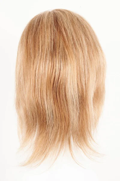 Perruque Blonde Blonde Naturelle Sur Tête Mannequin Blanche Cheveux Longs — Photo
