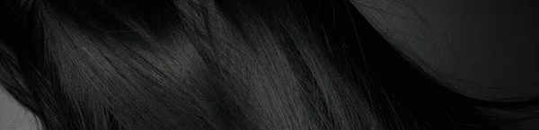 Detailní Pohled Přírodní Lesklé Tmavé Vlasy Parta Černé Brunetky Kadeře — Stock fotografie
