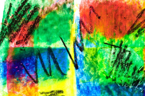 抽象的な背景 多色の明るい芸術のコラージュ プリント招待状 ポストカードのパターンデザイン ワックスのクレヨン ポスター 多彩な壁紙 子供の映像とのデッサン — ストック写真