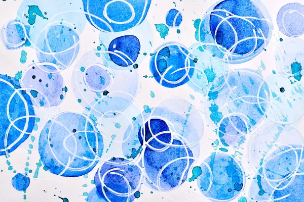 Streszczenie Niebieskiego Tła Farba Akwarelowa Kolorowy Kolaż Artystyczny Plamy Plamy — Zdjęcie stockowe