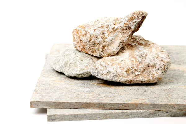 Zestaw Kamieni Saunowych Izolowanych Białym Tle Naturalna Skała Mineralna Talcum — Zdjęcie stockowe