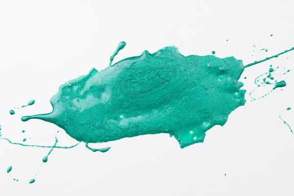 丙烯酸颜料斑斑 乱刷乱画 白纸背景上流淌斑斑 具有创意的绿色背景 流畅的色彩 — 图库照片