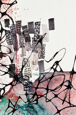 Soyut arka plan, çok renkli sanat kolajı. Basılı davetiye kartı ve kartpostal için yaratıcı desen tasarımı. Resim posteri, renkli duvar kağıdı. Yeşil, kırmızı, beyaz, siyah renkler