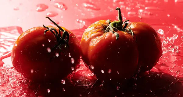 Красные Свежие Помидоры Выделены Красном Фоне Экологические Овощи Сезонный Урожай — стоковое фото