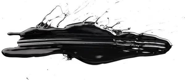 アクリルペイントブローチ 混沌としたブラシストローク ホワイトペーパーの背景に流れるスポット クリエイティブブラックカラーバックドロップ 流動アー — ストック写真