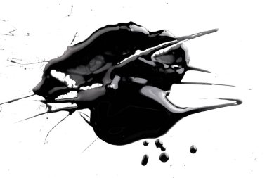 Akrilik boya lekesi, kaotik fırça darbesi, beyaz kağıt üzerinde akan nokta. Yaratıcı siyah arkaplan, sıvı ar