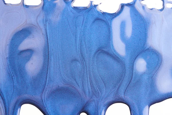 アクリルペイントブローチ 混沌としたブラシストローク ホワイトペーパーの背景に流れるスポット クリエイティブブルーカラーの背景 流動アー — ストック写真