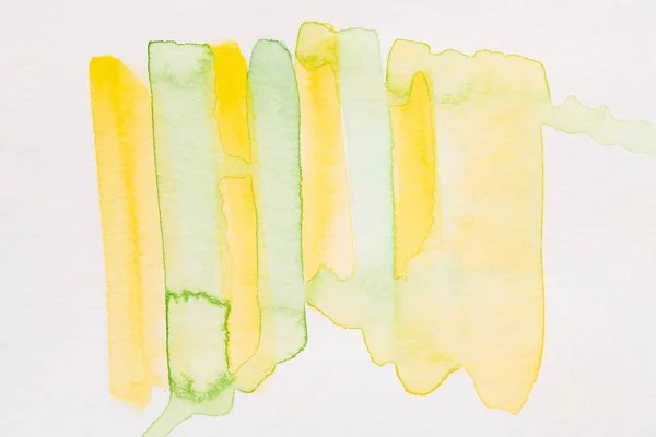 Abstrakt Grön Gul Bakgrund Flerfärgad Penseldrag Och Färg Fläckar Vitt — Stockfoto