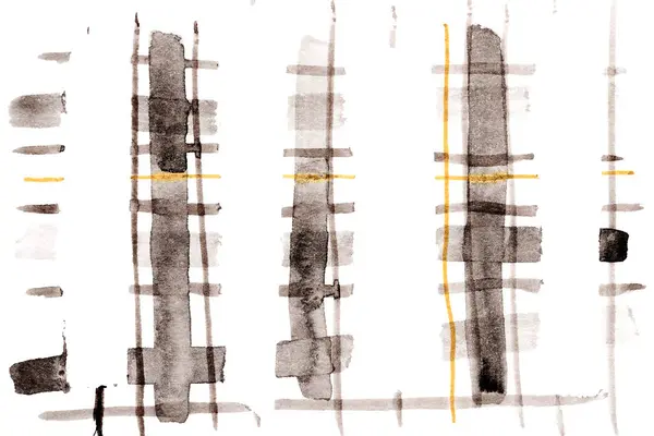 Abstrakcyjne Tło Czarno Żółty Proste Zakrzywione Linie Farby Białym Papierze — Zdjęcie stockowe