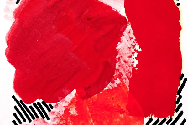 Streszczenie Czerwonego Tła Chaotyczne Pociągnięcia Pędzla Plamy Farby Białym Papierze — Zdjęcie stockowe