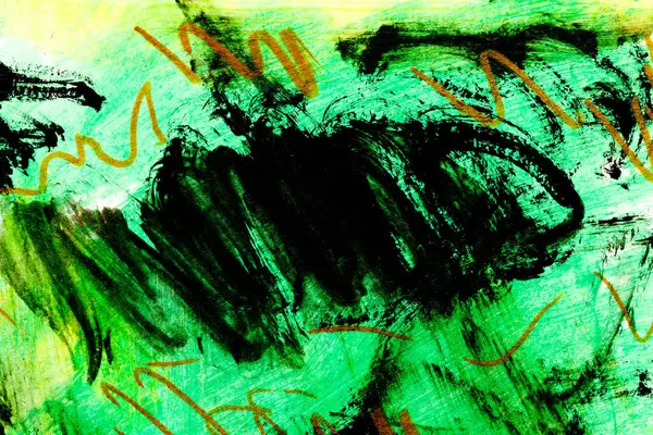 Abstracte Groene Paarse Achtergrond Zwarte Penseelstreken Verfvlekken Wit Papier Felle — Stockfoto