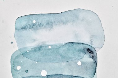 Soyut mavi arkaplan. Suluboya mürekkep çok renkli sanat kolajı. Lekeler, lekeler ve fırça darbeleri beyaz pape üzerinde akrilik boya