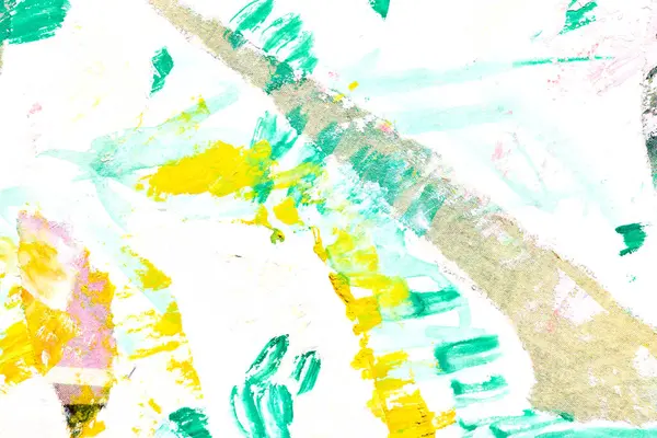 Abstrakter Grüngelber Hintergrund Mehrfarbige Pinselstriche Und Farbflecken Auf Weißem Papier — Stockfoto