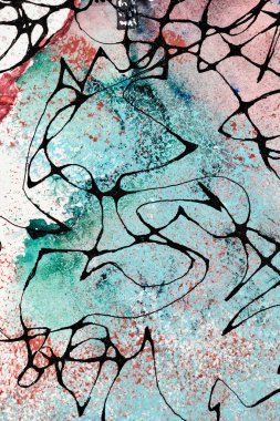 Soyut arka plan, çok renkli sanat kolajı. Basılı davetiye kartı ve kartpostal için yaratıcı desen tasarımı. Resim posteri, renkli duvar kağıdı. Yeşil, kırmızı, beyaz, siyah renkler