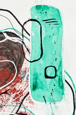 Soyut arka plan, çok renkli sanat kolajı. Basılı davetiye kartı ve kartpostal için yaratıcı desen tasarımı. Resim posteri, renkli duvar kağıdı. Yeşil, kırmızı, beyaz, siyah renkler