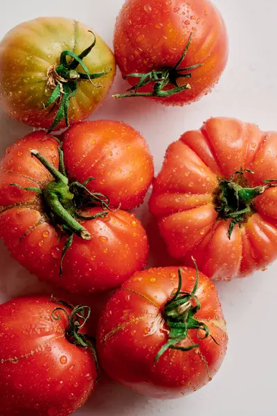 Rode Verse Tomaten Geïsoleerd Witte Achtergrond Eco Biologische Groenten Seizoensgebonden — Stockfoto
