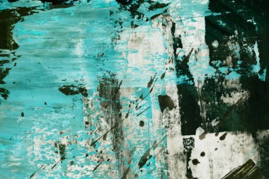 Siyah ve mavi soyut arka plan. Renkli mürekkep lekeleri, lekeler, duvar kağıdı baskısı. Yaratıcı arkaplan, kaotik boya fırça darbeleri, kart üzerine baskı kalıpları