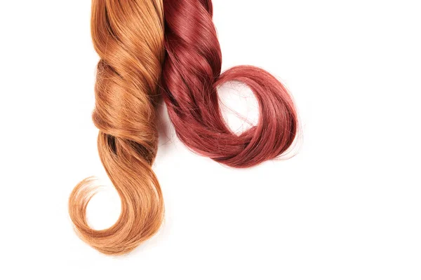 Přirozeně Vypadající Lesklé Vlasy Spousta Různých Barev Kudrlinky Izolované Bílém — Stock fotografie