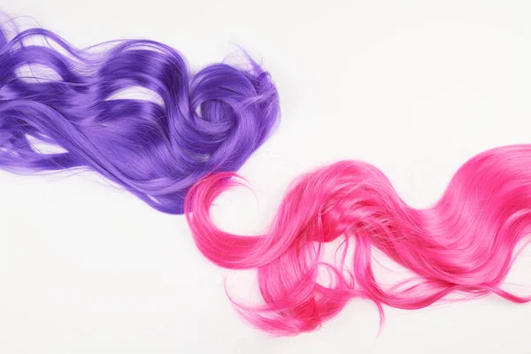 Cheveux Naturels Brillants Différentes Couleurs Vives Perruque Cosplay Sur Fond — Photo