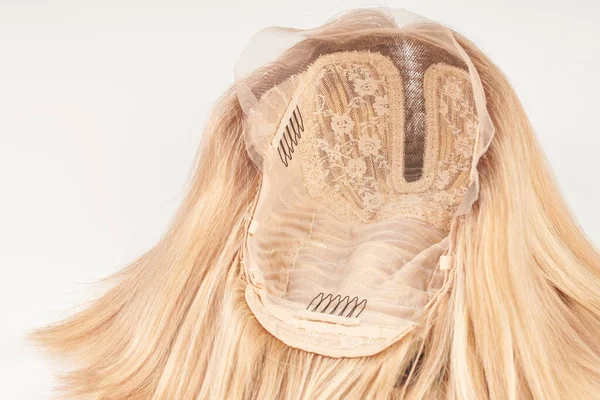 Естественно Выглядящие Светлые Парики Крупным Планом Детали Натуральные Волосы Система — стоковое фото