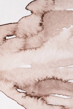 Soyut arkaplan, beyaz kağıttaki suluboya lekeleri, kahverengi mürekkep.
