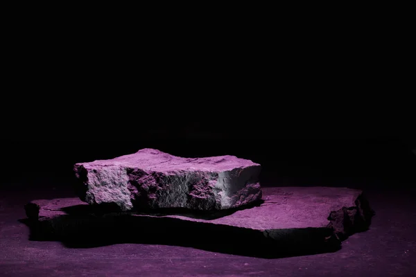 Pedestal Pedra Plana Rosa Neon Luz Modelo Banner Fundo Conceito — Fotografia de Stock