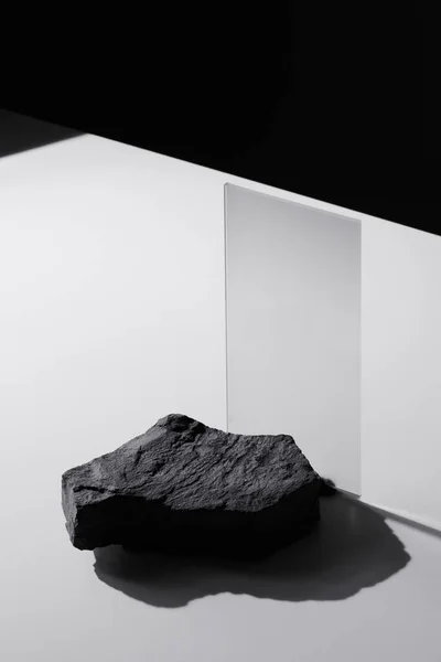 Pedestal Pedra Plana Vidro Retangular Modelo Preto Branco Fundo Banner — Fotografia de Stock