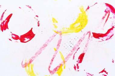 Çok renkli soyut arkaplan, suluboya lekeleri, beyaz kağıda çizgiler ve fırça darbeleri, parlak zıt mürekkep, poster çizimi